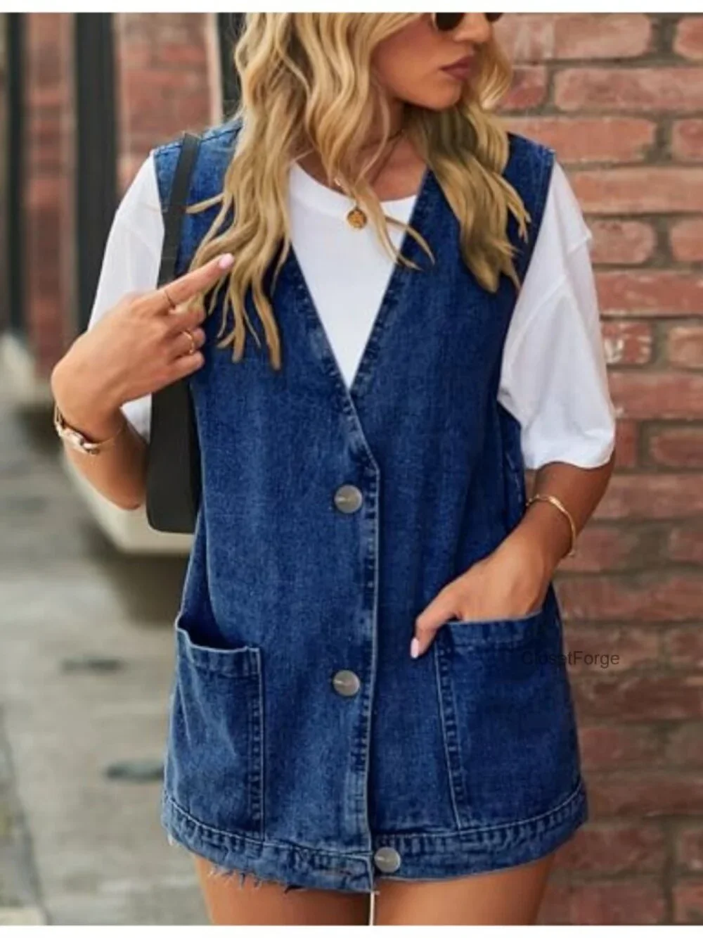 Oversized Sleeveless Denim Vest Button Down Jean Jacket Top